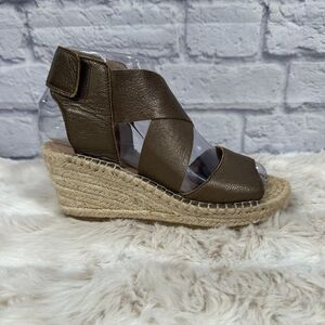 Eileen Fisher Olive Leather Espadrille Sandals
